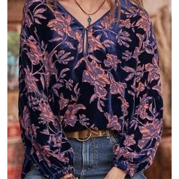 Sundance Tops - Sundance Purple Burnout Velvet Floral Vine Top Balloon Sleeve Boho Sz PS Witchy